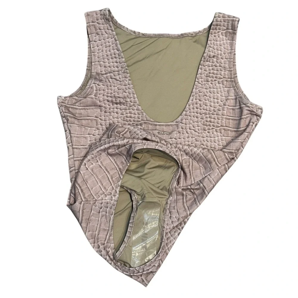 SKIMS Signature Swim High‎ Neck One Piece Dune Crocodile Print  L NWT